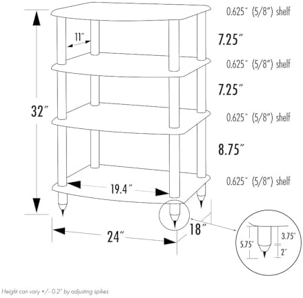 Pangea Audio Vulcan Four Shelf Audio Rack, Media Stand, and Components Cabine...