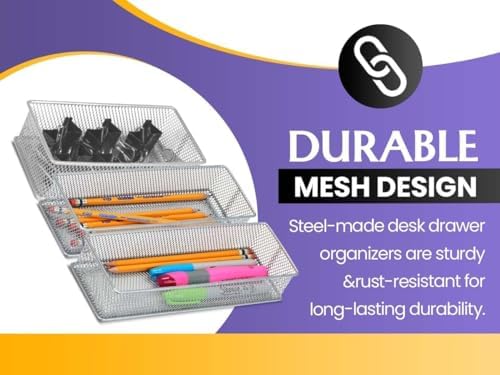 YBM HOME Silver Mesh Drawer Cabinet and or Shelf Organizer Bins, School Suppl...