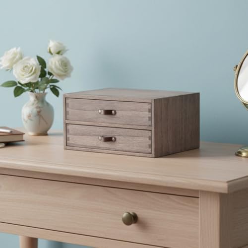 DDYURI Wood 2 Drawer Desktop Organizer Cabinet - Desk Storage Box for Kitchen...