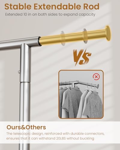 Heavy Duty Clothes Rack for Hanging Clothes with Wheels, Silver