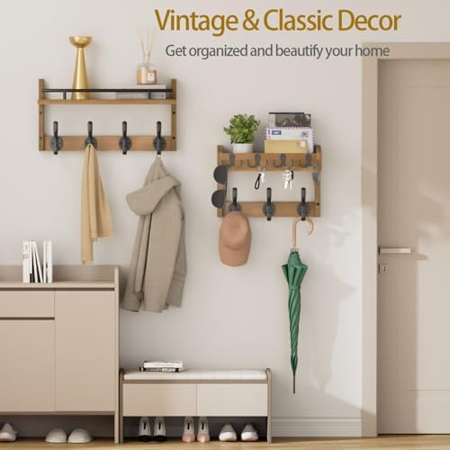 29 inch Coat Rack Wall Mount with Shelf, Entryway Wall Shelf with Hooks, Heav...