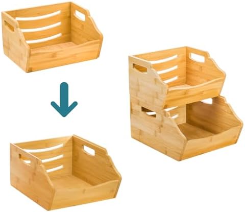 Cididu 2 Pack Bamboo Stackable Storage Bin, Countertop Open Front Stacking Bi...