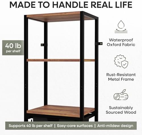 Tilt-Out Laundry Hamper with Shelf – 3 Tier Laundry Organizer with Waterproof...