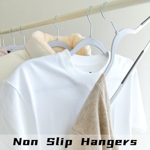 60 Pack Non Slip Hangers, Plastic Clothes Hangers 17.7 Inch - Space Saving Sl...