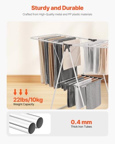 VEVOR Clothes Drying Rack, 2-Tier Foldable Laundry Dryer Rack with Sock Clips...