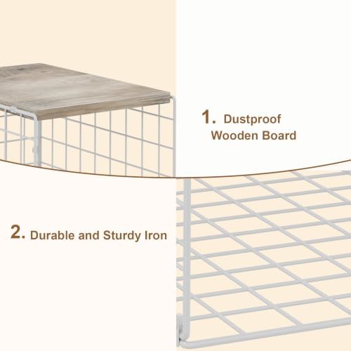 Hencawima Extra-Deep 4 Pack Closet Shelf Organizer with Wooden Top, Stackable...