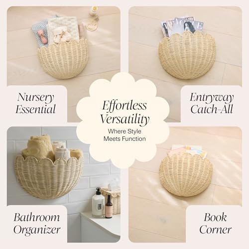 BEBE BASK The Original Scalloped Wicker Wall Basket – Set of 2 (16x10x7 In)