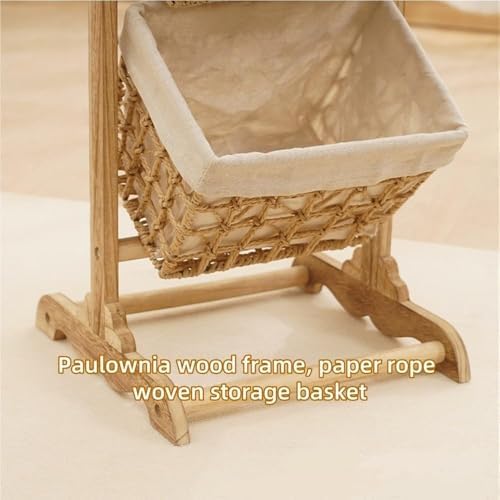 3-Tier Wicker Basket Stand with Wood Frame, Floor Standing Storage Rack with ...