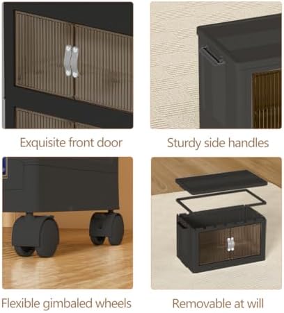 Collapsible Storage Bins with Lids and Front Doors, Heavy-Duty Stackable Plas...