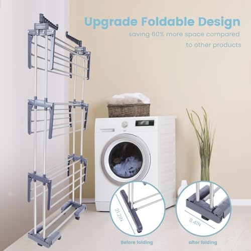 Heavy Duty Clothes Drying Rack, 4-Tier Foldable Laundry Drying Rack 70" ...