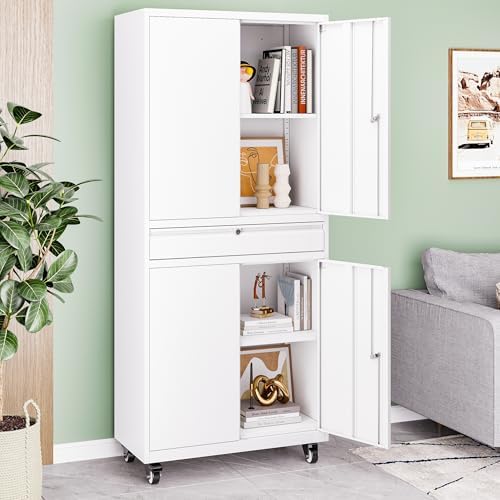 73" Metal Garage Storage Cabinet with Wheels， Rolling Tool Storage with ...