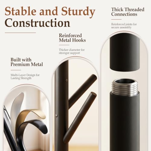 HzTinT Coat Rack with Marble Base, 3 Adjustable Size Metal Coat Tree