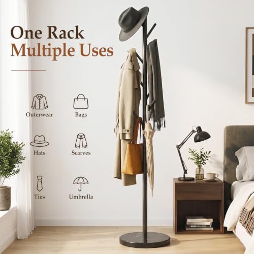 HzTinT Coat Rack with Marble Base, 3 Adjustable Size Metal Coat Tree