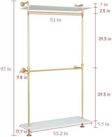 Modern Simple 2 Tier Metal and Wood Garment Rack,Industrial Pipe Double Hangi...