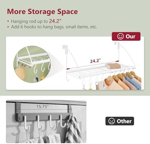 Tajsoon 24.2" Over the Door Clothes Hanger with Storage Rack and Hook White
