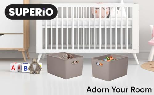 Decorative Plastic Basket Open Home Storage Bins Organizer, X-Large Taupe (2 ...