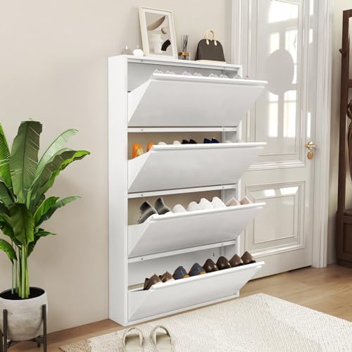 LUCYPAL Shoe Cabinet with 4 Flip Drawers for Entryway,Metal Wall Shoe Storage...