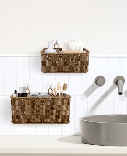 AceList Hanging Wall Basket with Removable Dividers, Set of 2 Woven Storage B...