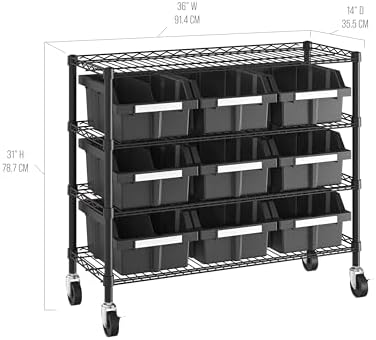 4-Tier NSF 9-Bin Steel Wire Shelving Rack, 36"W x 14"D x 31"H,...