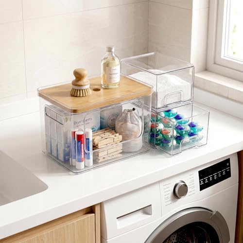 Hudgan Under Sink Organizer 3 in 1, Stackable Acrylic Bathroom Storage, Trash...