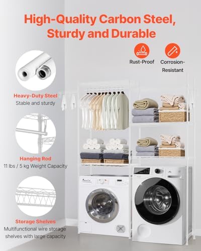 VEVOR Over the Washer and Dryer Storage Shelf, 5 Tier Laundry Room Drying Rac...