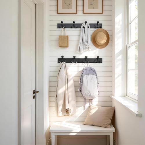 SKOLOO 12 Hooks Wall Mounted Coat Rack, 24 Inch Modern Coat Hanger for Entryw...