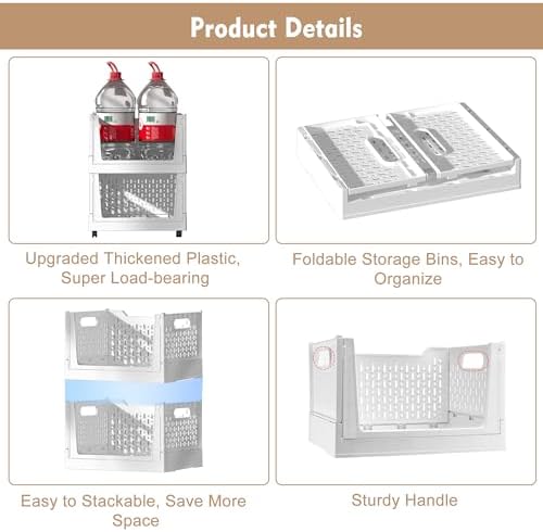 Stackable Plastic Storage Basket, 3 Pack Foldable Closet Organizers and Stora...