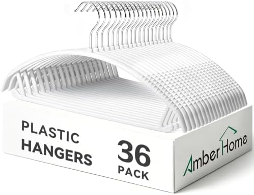Amber Home 36 Pack White Plastic Hangers with 360° Swivel Hook