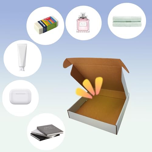 10x10x2 inch Shipping Boxes Set of 25, White Corrugated Cardboard Mailers