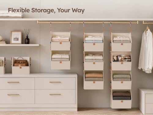 Homsorout Hanging Closet Organizer, Modular 4-in-1 Hanging Shelves, Beige