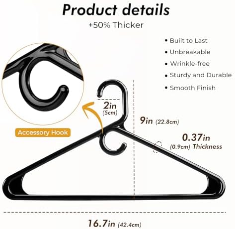 HOUSE DAY Heavy Duty Plastic Hangers 24 Pack - Thick Black Clothes Hangers