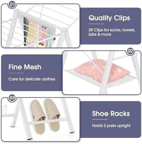 APEXCHASER Clothes Drying Rack, 67.3" L Height Adjustable, Foldable, White