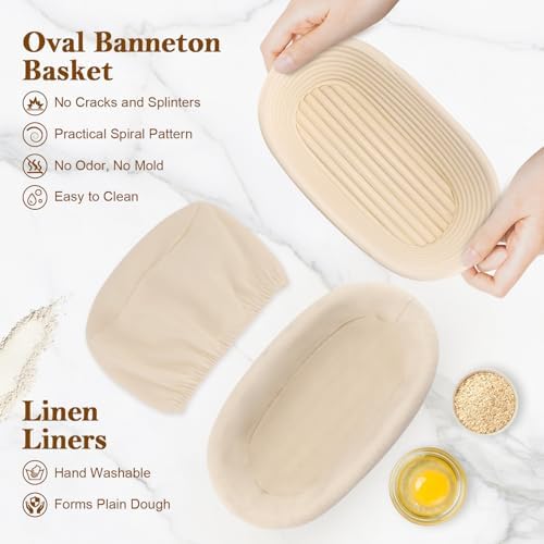 4 Pack 10 Inch Oval Banneton Bread Proofing Basket, Rattan Sourdough Bread Ba...