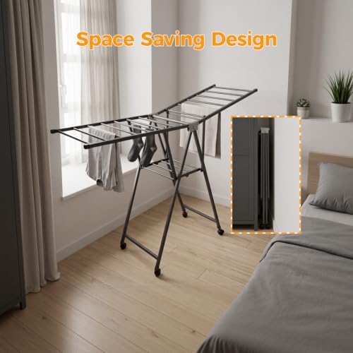 Foldable Standing Clothes Rack, 2-Tier Drying Hanger, for 20+ Pcs