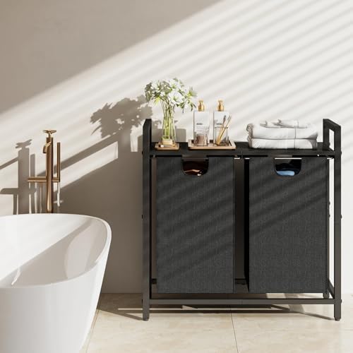 Kitstorack Laundry Basket Organizer, Laundry Hamper with Shelf & 2 Pull-O...