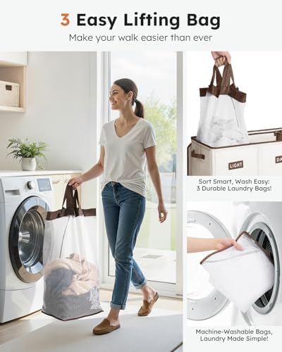 SOLEDI 200L 3-Section Laundry Hamper with Lid, Extra Large Dirty Clothes Bask...