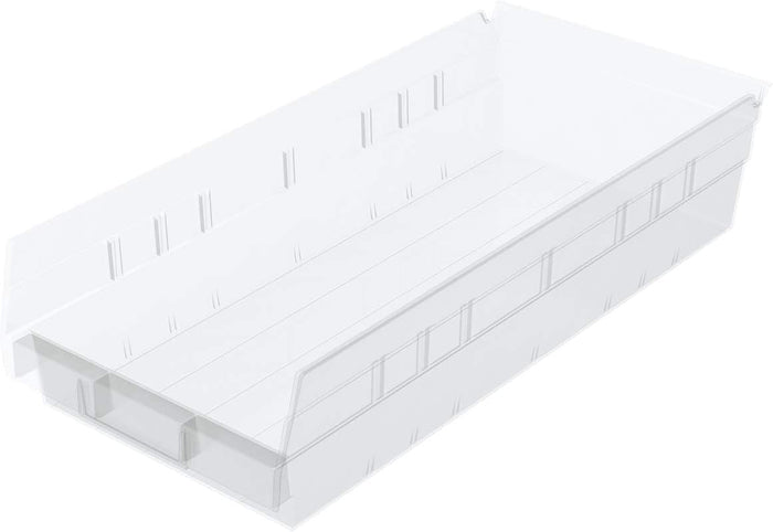 Akro-Mils 30158 Heavy Duty Plastic Shelf Bins, 18"x 8"x 4", Clear, 12-Pack