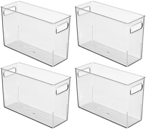 iDesign Tall Plastic Storage Bin with Handles, Set of 4, Clear