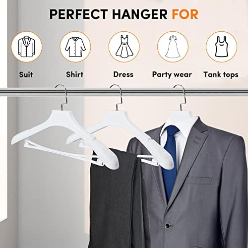 DEDU Suit Hangers for Men 15 Pack Width 17.1", White Coat Hangers no Sho...