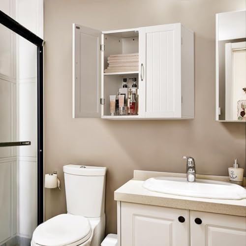 Yaheetech Wall Mounted Bathroom Storage Cabinet with Doors, Laundry, White
