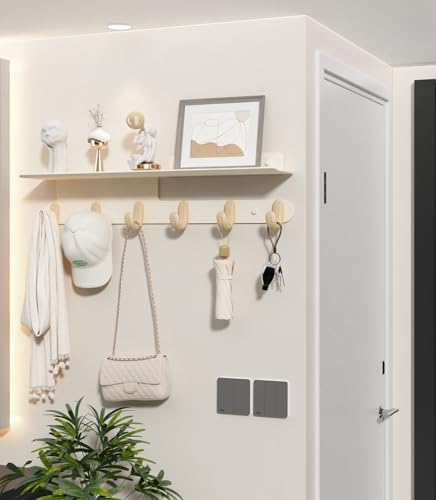 Wall Hooks with 22'' Shelf Coat Rack Wall Mount with 6 Hooks Entryway...