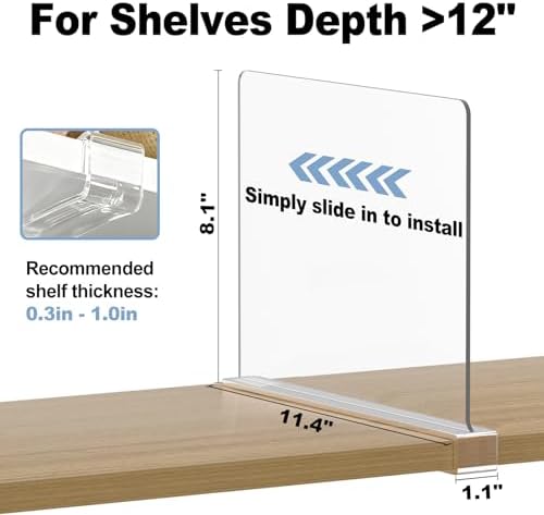 Purse Organizer for Closet Shelf Dividers: Clear Acrylic 12-Pack