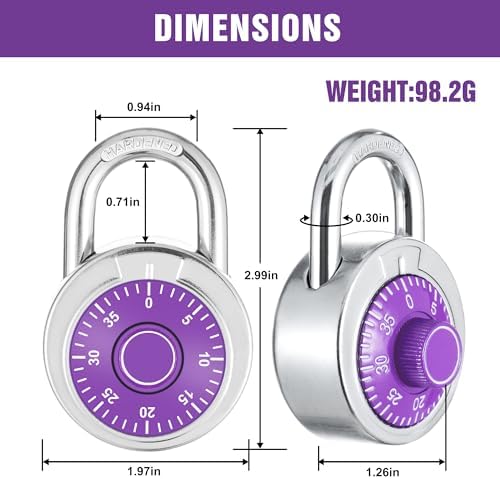 Combination Padlock, 50 mm (2"), Purple Dial, 48 Pack