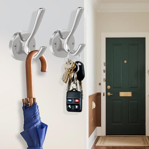 TOFIIGREM Brushed Nickel Wall Hooks, 6 Pack Coat Robe Hook Heavy Duty Metal D...