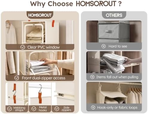 Homsorout 6-Tier Modular Hanging Closet Organizer Shelves, Beige