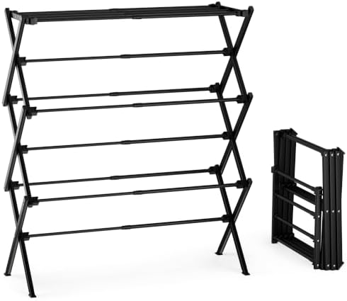 Foldable Clothes Drying Rack, Sleek Black for Modern Apartment