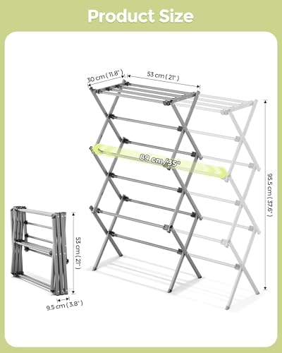 APEXCHASER 3-Tier Foldable Clothes Drying Rack, 37.6" H, Grey/Black