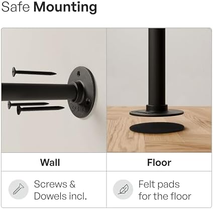 pamo Industrial Clothing Rack Wall Mounted Black – 79" W × 87" H, 6...