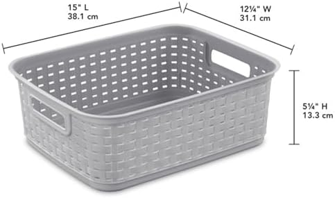 Sterilite Short Weave Basket, Rectangular Plastic Décor Bin, Gray, 6 Pack