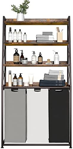 Herture Laundry Basket, 3 Section Laundry Hamper with 4 Tiers Shelf, Pull-Out...